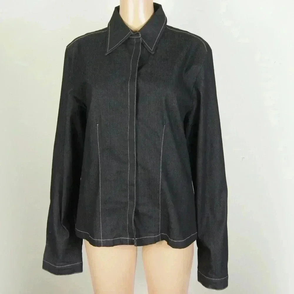 Vintage Y2K Dark Denim Chambary Button Up Lightweight Jean Jacket 90s